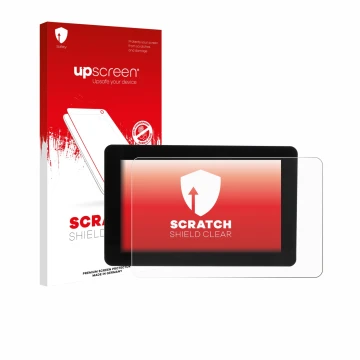 Parte frontal de un envase de producto con el logotipo de la marca upscreen. Al lado se muestra el dispositivo Raspberry Pi To