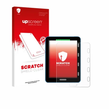 Parte frontal de un envase de producto con el logotipo de la marca upscreen. Al lado se muestra el dispositivo Vakaros Atlas 2