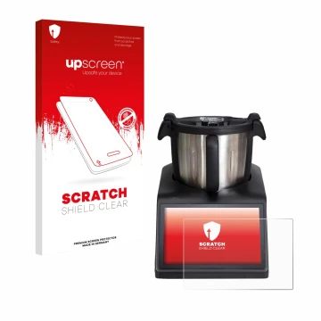 Parte frontal de un envase de producto con el logotipo de la marca upscreen. Al lado se muestra el dispositivo Ufesa TotalChef
