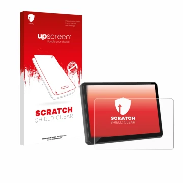 Parte frontal de un envase de producto con el logotipo de la marca upscreen. Al lado se muestra el dispositivo Carpuride W502B