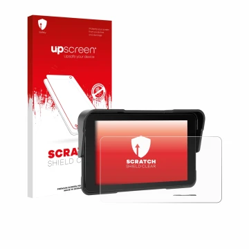 Parte frontal de un envase de producto con el logotipo de la marca upscreen. Al lado se muestra el dispositivo Sixwin P2 5