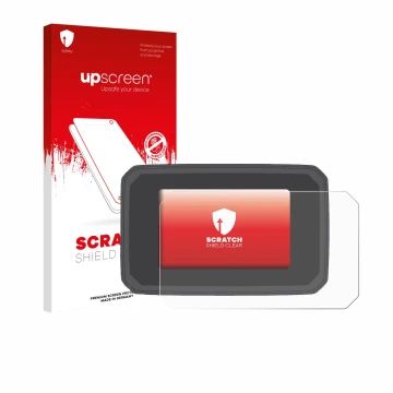 Parte frontal de un envase de producto con el logotipo de la marca upscreen. Al lado se muestra el dispositivo Honda CMX1100 R