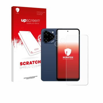 Parte frontal de un envase de producto con el logotipo de la marca upscreen. Al lado se muestra el dispositivo Acer Acerone Li