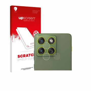 Parte frontal de un envase de producto con el logotipo de la marca upscreen. Al lado se muestra el dispositivo Motorola Edge 7