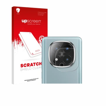 Parte frontal de un envase de producto con el logotipo de la marca upscreen. Al lado se muestra el dispositivo Xiaomi Redmi No