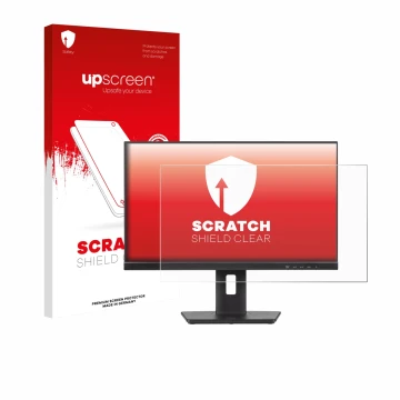 Parte frontal de un envase de producto con el logotipo de la marca upscreen. Al lado se muestra el dispositivo Iiyama ProLite 