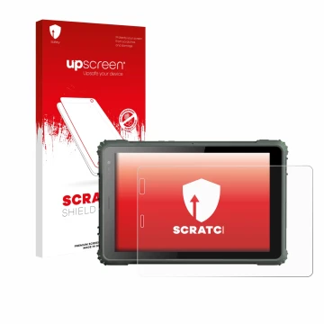 Parte frontal de un envase de producto con el logotipo de la marca upscreen. Al lado se muestra el dispositivo Geshem MTK6877 