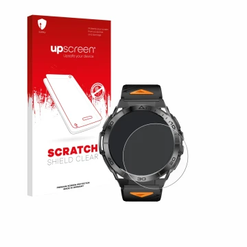 Parte frontal de un envase de producto con el logotipo de la marca upscreen. Al lado se muestra el dispositivo Rogbid Titan K 