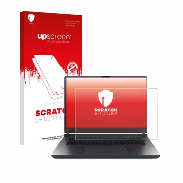 Parte frontal de un envase de producto con el logotipo de la marca upscreen. Al lado se muestra el dispositivo ASUS ROG Strix 