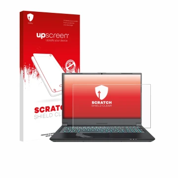 Parte frontal de un envase de producto con el logotipo de la marca upscreen. Al lado se muestra el dispositivo Gigabyte G5 202