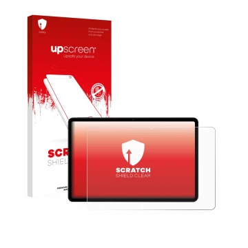 Parte frontal de un envase de producto con el logotipo de la marca upscreen. Al lado se muestra el dispositivo Xiaomi Poco Pad