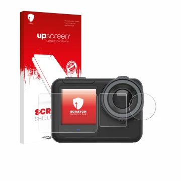 Parte frontal de un envase de producto con el logotipo de la marca upscreen. Al lado se muestra el dispositivo SVBONY SVGO3 4K
