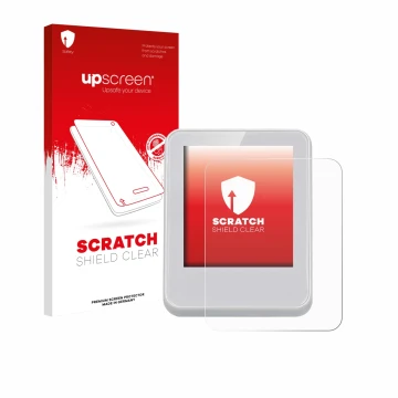 Parte frontal de un envase de producto con el logotipo de la marca upscreen. Al lado se muestra el dispositivo Bresser ClimaTe