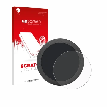 Parte frontal de un envase de producto con el logotipo de la marca upscreen. Al lado se muestra el dispositivo Elecrow Display