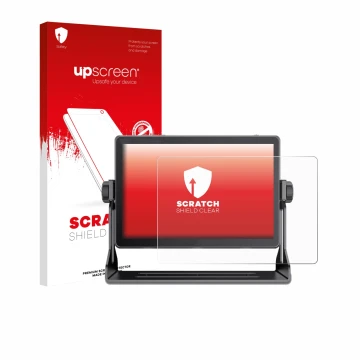Parte frontal de un envase de producto con el logotipo de la marca upscreen. Al lado se muestra el dispositivo Feelworld LUT 1