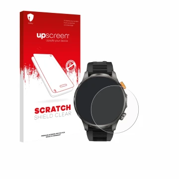 Parte frontal de un envase de producto con el logotipo de la marca upscreen. Al lado se muestra el dispositivo Naixues AK90 1.
