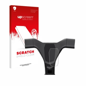 Parte frontal de un envase de producto con el logotipo de la marca upscreen. Al lado se muestra el dispositivo Navee ST3 con s