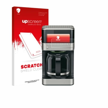 Parte frontal de un envase de producto con el logotipo de la marca upscreen. Al lado se muestra el dispositivo Braun PurAroma 