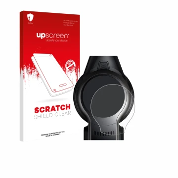 Parte frontal de un envase de producto con el logotipo de la marca upscreen. Al lado se muestra el dispositivo MOVA S2 con su 