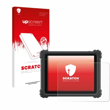 Parte frontal de un envase de producto con el logotipo de la marca upscreen. Al lado se muestra el dispositivo Autel MaxiCOM U