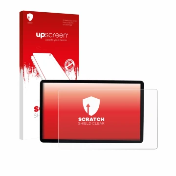 Parte frontal de un envase de producto con el logotipo de la marca upscreen. Al lado se muestra el dispositivo MG S5 EV 12.8