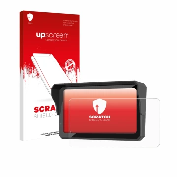 Parte frontal de un envase de producto con el logotipo de la marca upscreen. Al lado se muestra el dispositivo Carpuride W602B