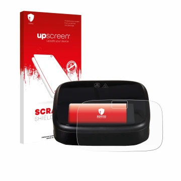 Parte frontal de un envase de producto con el logotipo de la marca upscreen. Al lado se muestra el dispositivo Philips Airfrye