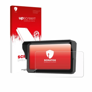 Parte frontal de un envase de producto con el logotipo de la marca upscreen. Al lado se muestra el dispositivo Carpuride W602S