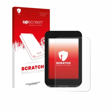 Parte frontal de un envase de producto con el logotipo de la marca upscreen. Al lado se muestra el dispositivo Bikevee BKV310A