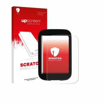 Parte frontal de un envase de producto con el logotipo de la marca upscreen. Al lado se muestra el dispositivo Bikevee ‎BKV300