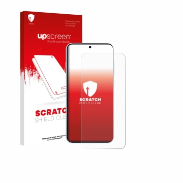 Parte frontal de un envase de producto con el logotipo de la marca upscreen. Al lado se muestra el dispositivo Oppo Find X8s c