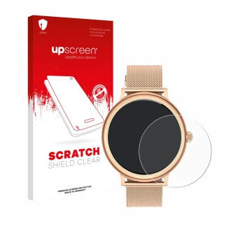 Parte frontal de un envase de producto con el logotipo de la marca upscreen. Al lado se muestra el dispositivo Ruxingx AK98 1.