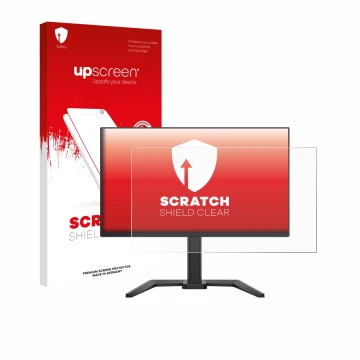 Parte frontal de un envase de producto con el logotipo de la marca upscreen. Al lado se muestra el dispositivo Iiyama G-Master
