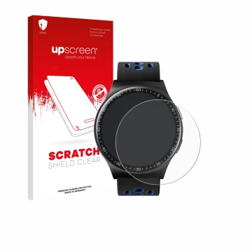 Parte frontal de un envase de producto con el logotipo de la marca upscreen. Al lado se muestra el dispositivo Reebok Pulse Sm