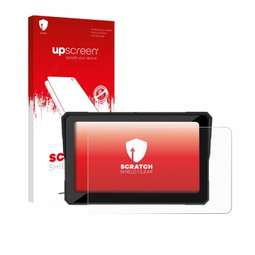 Parte frontal de un envase de producto con el logotipo de la marca upscreen. Al lado se muestra el dispositivo Carpuride W702 