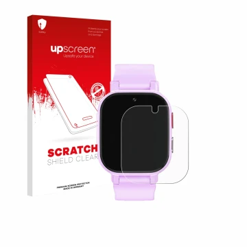 Parte frontal de un envase de producto con el logotipo de la marca upscreen. Al lado se muestra el dispositivo Alutoria Kids S