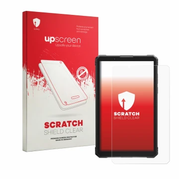 Parte frontal de un envase de producto con el logotipo de la marca upscreen. Al lado se muestra el dispositivo Hotwav R11 Pro 
