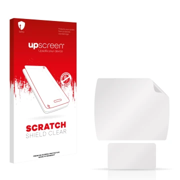 Parte frontal de un envase de producto con el logotipo de la marca upscreen. Al lado está el protector de pantalla correspondi