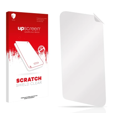 Parte frontal de un envase de producto con el logotipo de la marca upscreen. Al lado está el protector de pantalla correspondi