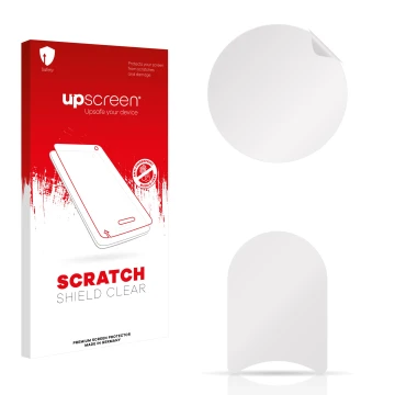 Parte frontal de un envase de producto con el logotipo de la marca upscreen. Al lado está el protector de pantalla correspondi