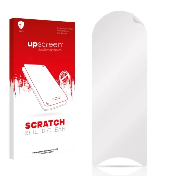 Parte frontal de un envase de producto con el logotipo de la marca upscreen. Al lado está el protector de pantalla correspondi