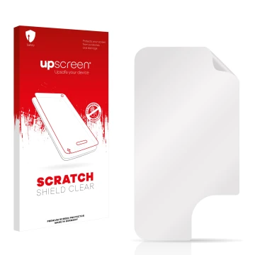 Parte frontal de un envase de producto con el logotipo de la marca upscreen. Al lado está el protector de pantalla correspondi