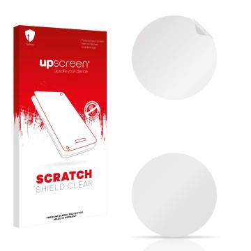 Parte frontal de un envase de producto con el logotipo de la marca upscreen. Al lado está el protector de pantalla correspondi