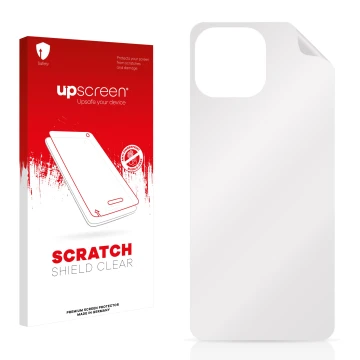 Parte frontal de un envase de producto con el logotipo de la marca upscreen. Al lado está el protector de pantalla correspondi