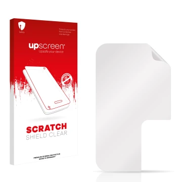 Parte frontal de un envase de producto con el logotipo de la marca upscreen. Al lado está el protector de pantalla correspondi