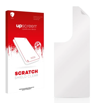 Parte frontal de un envase de producto con el logotipo de la marca upscreen. Al lado está el protector de pantalla correspondi