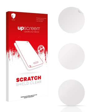 Parte frontal de un envase de producto con el logotipo de la marca upscreen. Al lado está el protector de pantalla correspondi