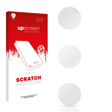 Parte frontal de un envase de producto con el logotipo de la marca upscreen. Al lado está el protector de pantalla correspondi