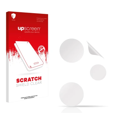 Parte frontal de un envase de producto con el logotipo de la marca upscreen. Al lado está el protector de pantalla correspondi