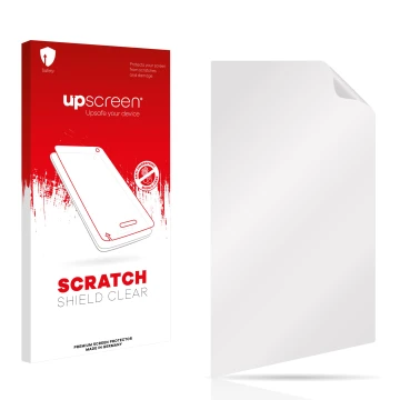 Parte frontal de un envase de producto con el logotipo de la marca upscreen. Al lado está el protector de pantalla correspondi